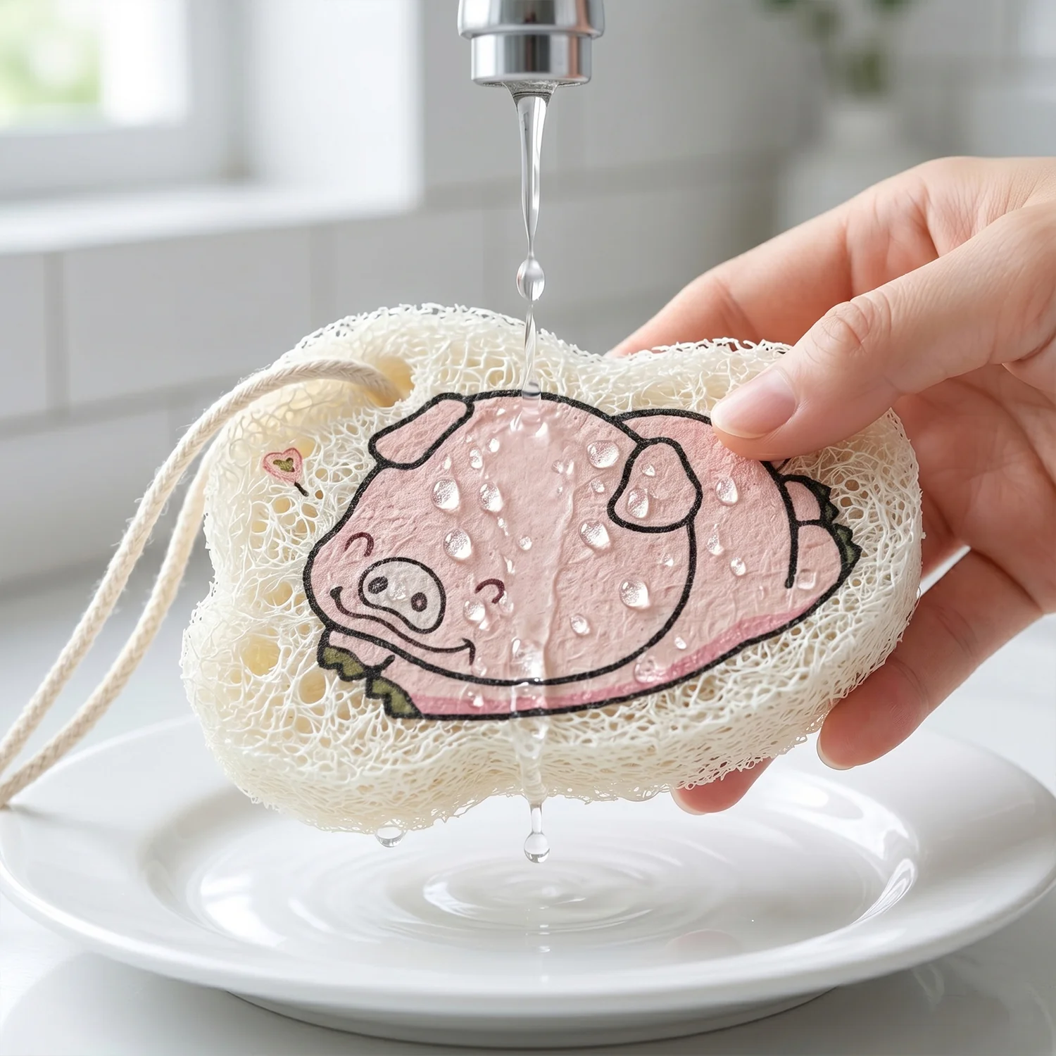 Cartoon Printed Bath Scrubber Sponge with Hanging Rope (1 Pc) - Image 3