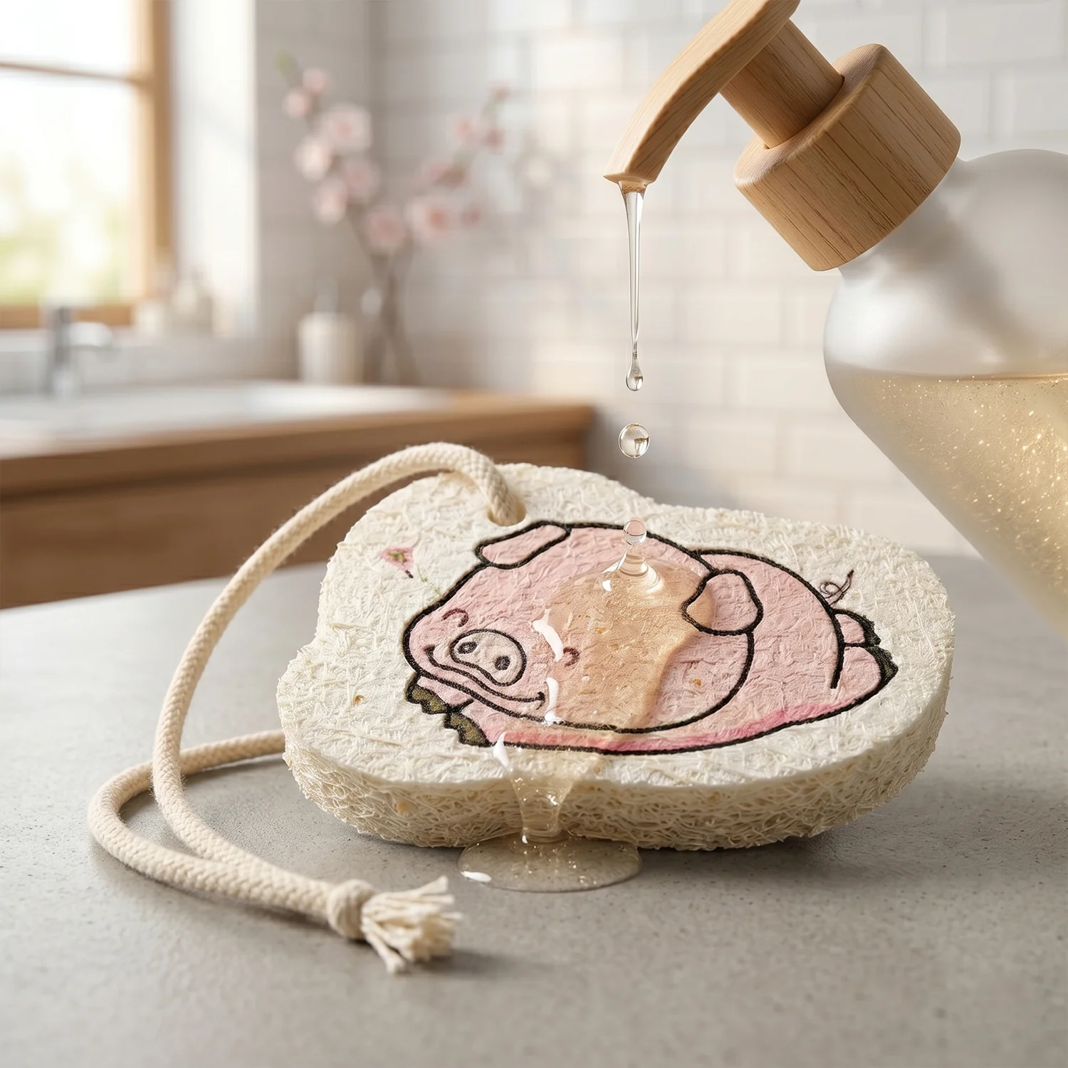Cartoon Printed Bath Scrubber Sponge with Hanging Rope (1 Pc) - Image 7