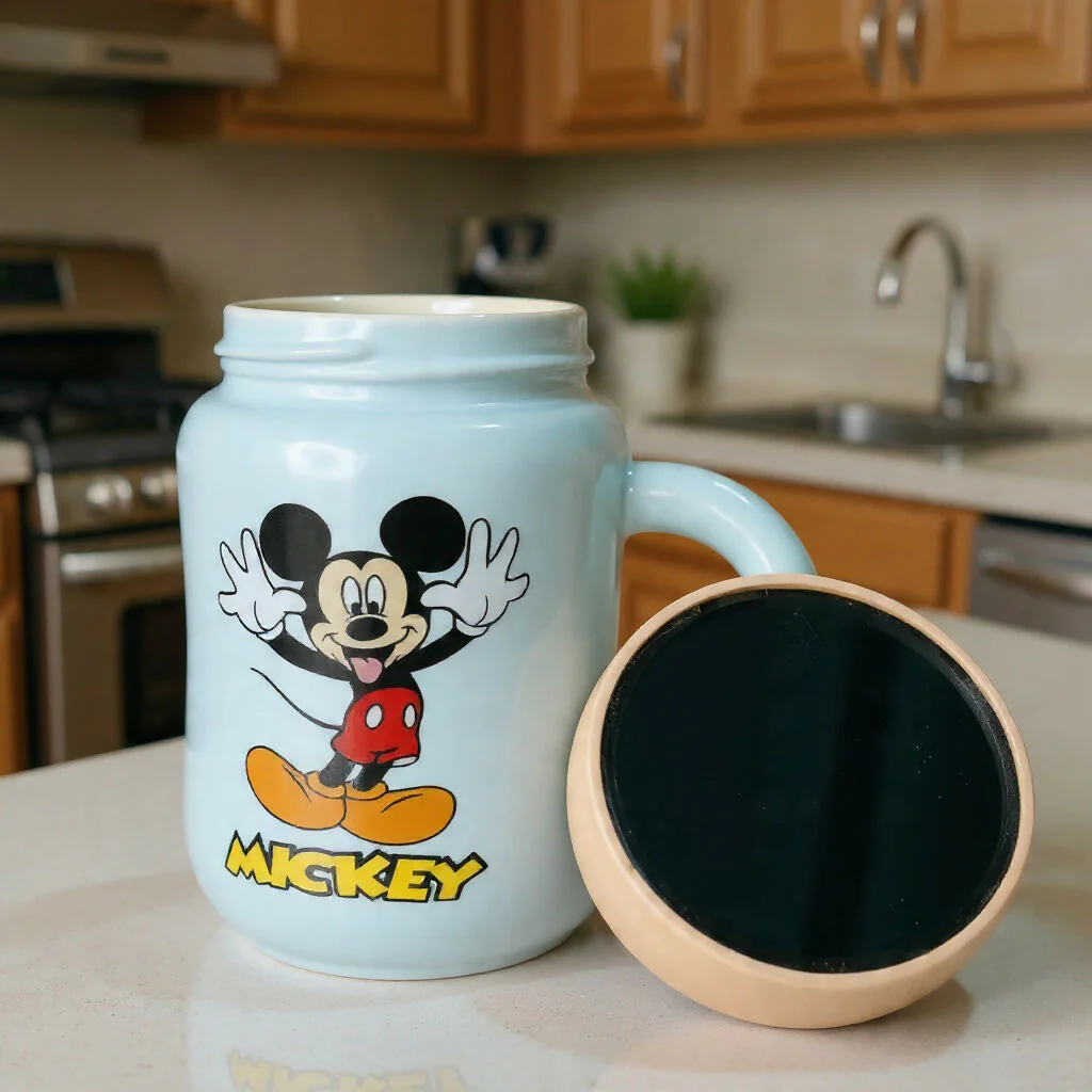 Cartoon Printed Ceramic Mug with Lid, Cute Coffee Tea Cup - Image 2