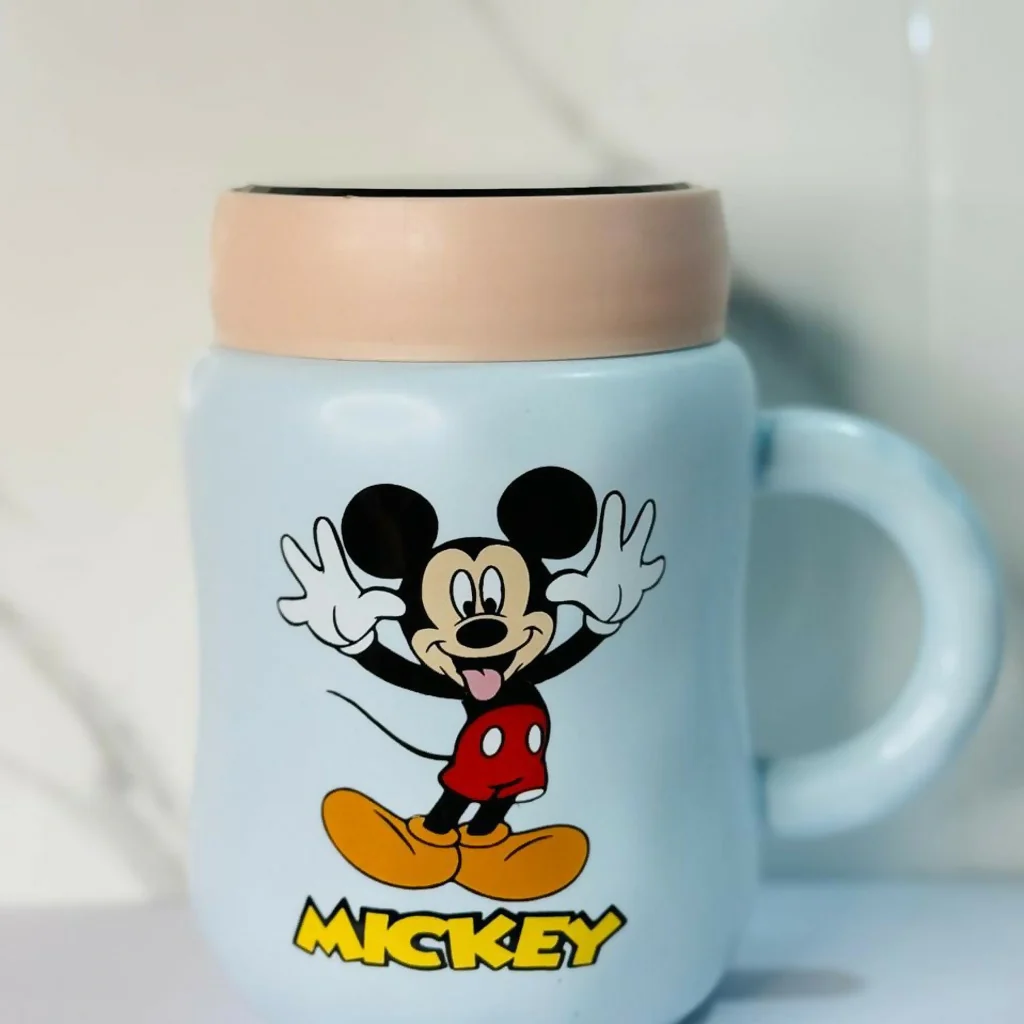 Cartoon Printed Ceramic Mug with Lid, Cute Coffee Tea Cup - Image 5