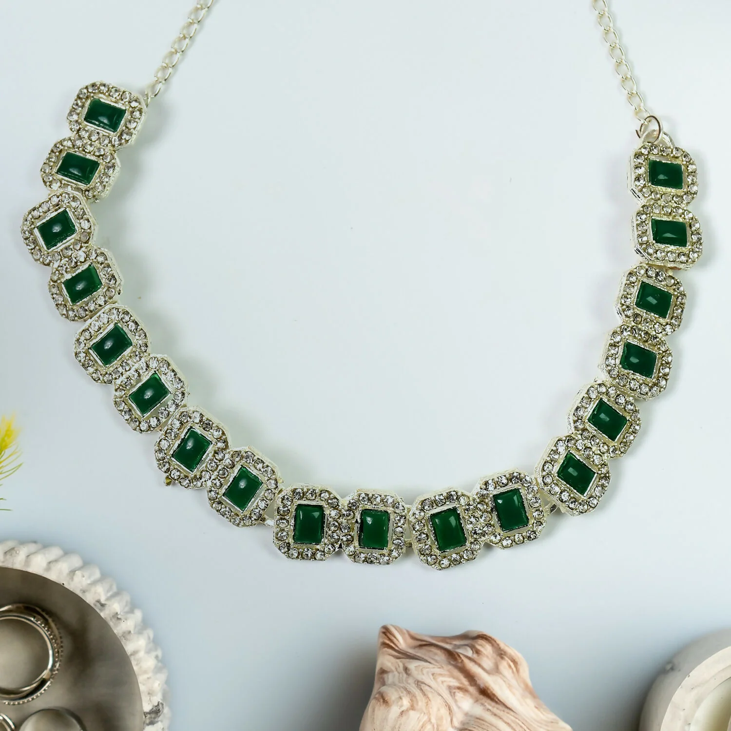 Celestial Elegance: White and Emerald Green Diamond Necklace - Image 2