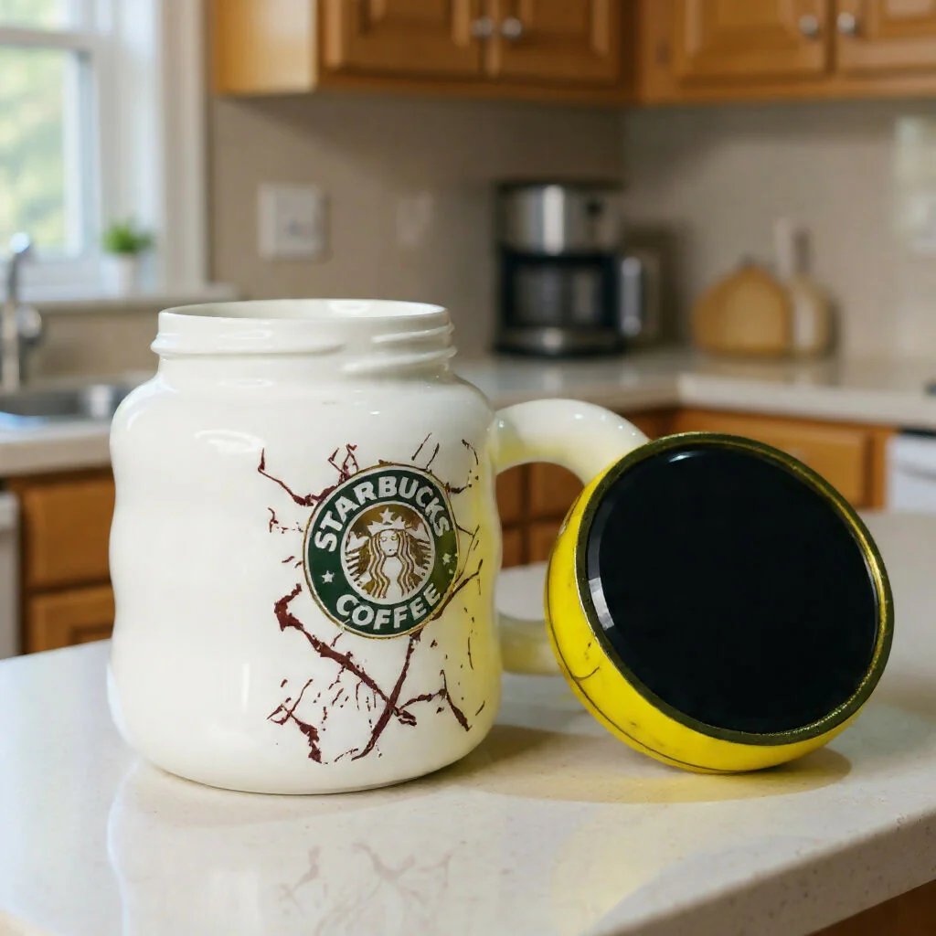 Ceramic Coffee Mug with Lid & Marble Design, Stylish Tea Cup (Color may vary) - Image 3