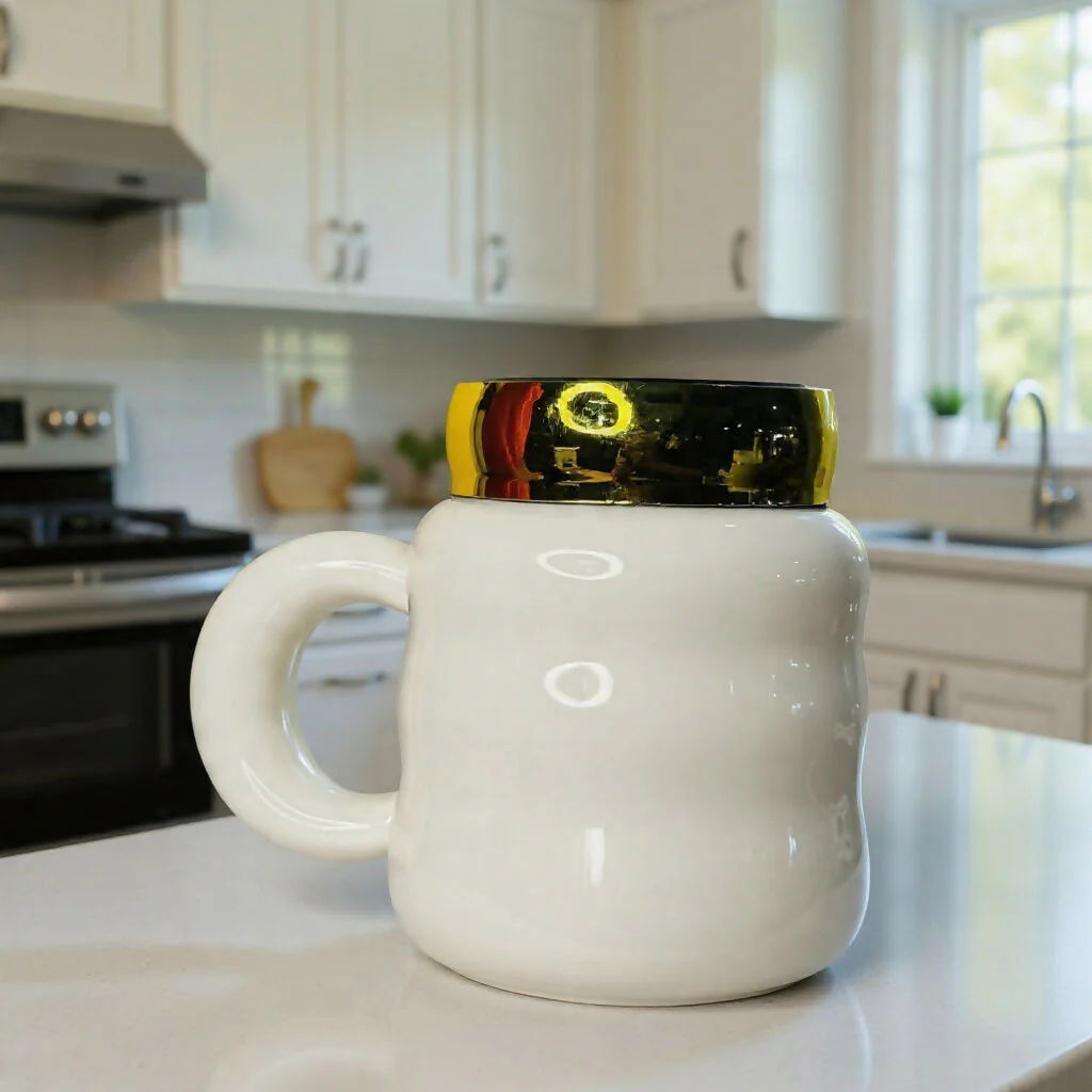 Ceramic Coffee Mug with Lid & Marble Design, Stylish Tea Cup (Color may vary) - Image 5