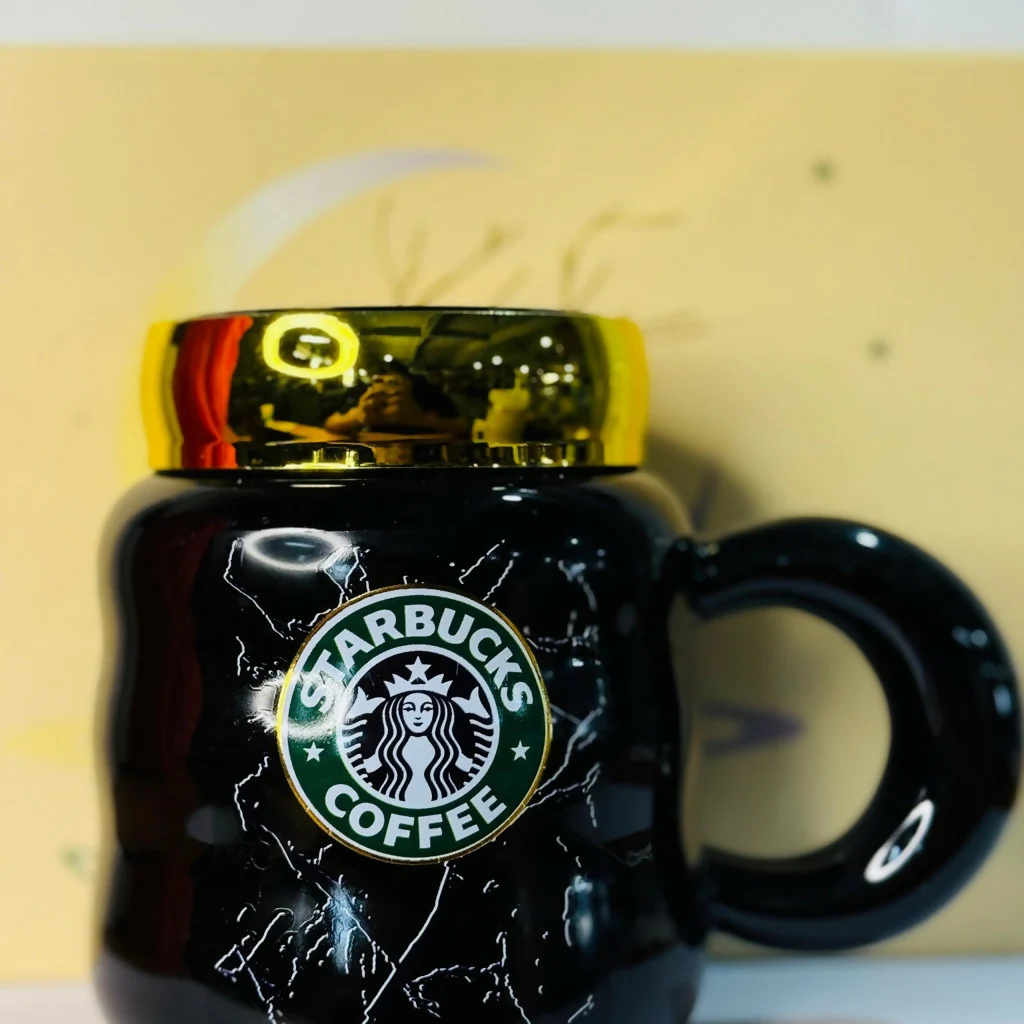 Ceramic Coffee Mug with Lid & Marble Design, Stylish Tea Cup (Color may vary) - Image 7
