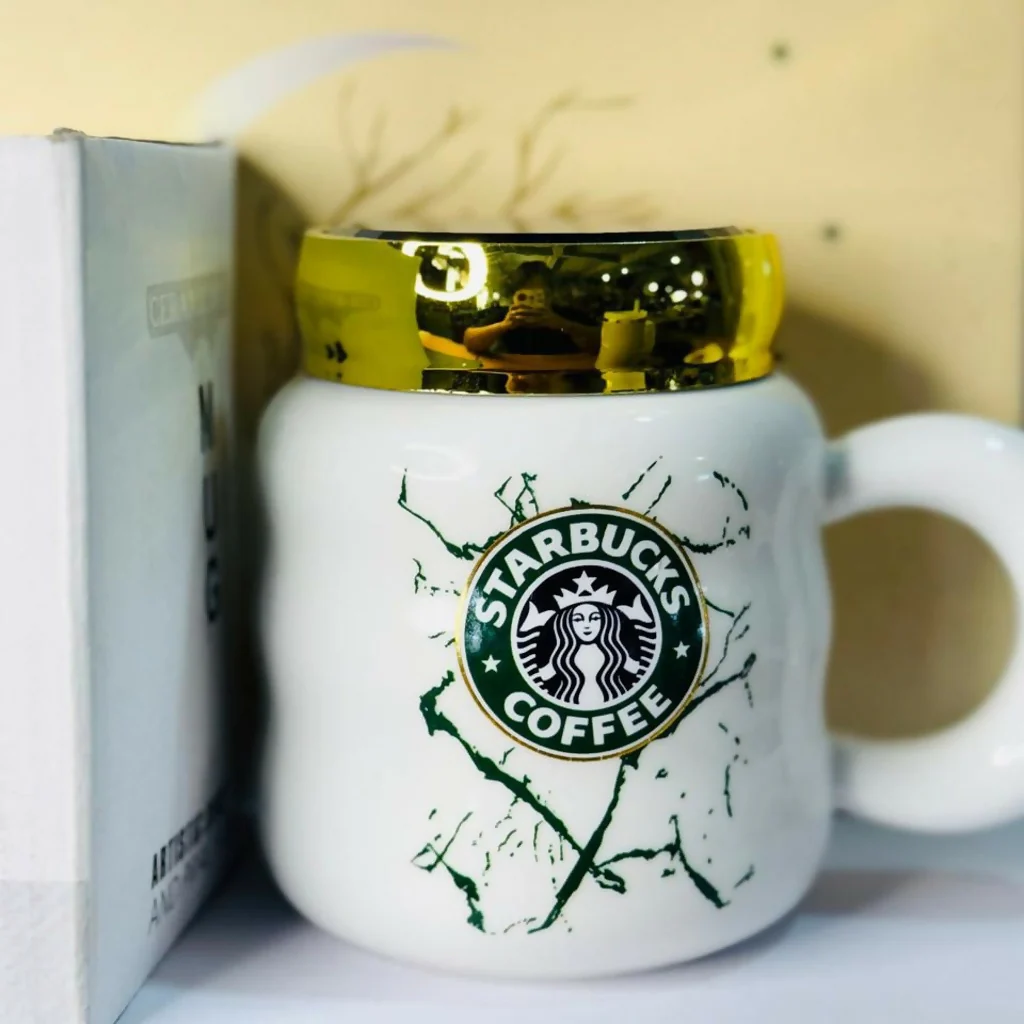 Ceramic Coffee Mug with Lid & Marble Design, Stylish Tea Cup (Color may vary) - Image 8