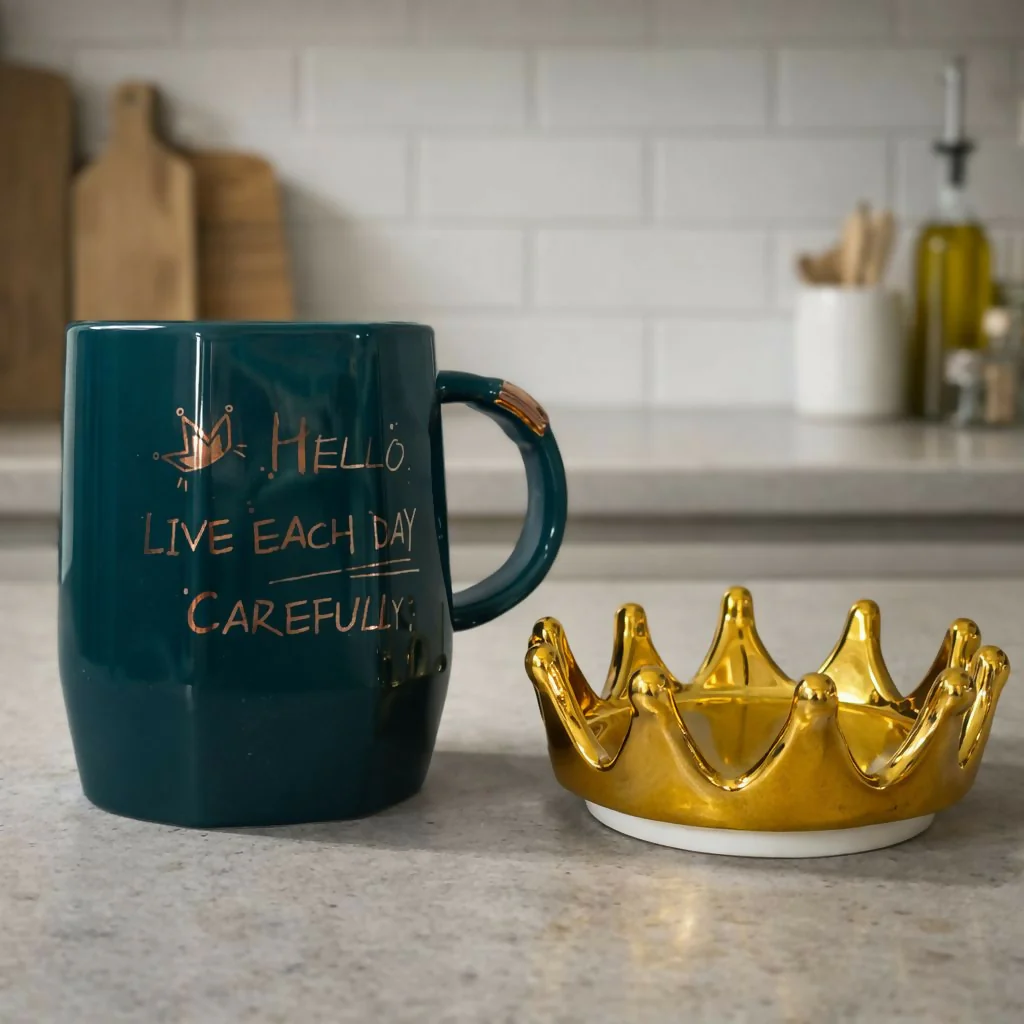 Ceramic Crown Lid Coffee Mug Stylish Motivational Tea Cup - Image 2