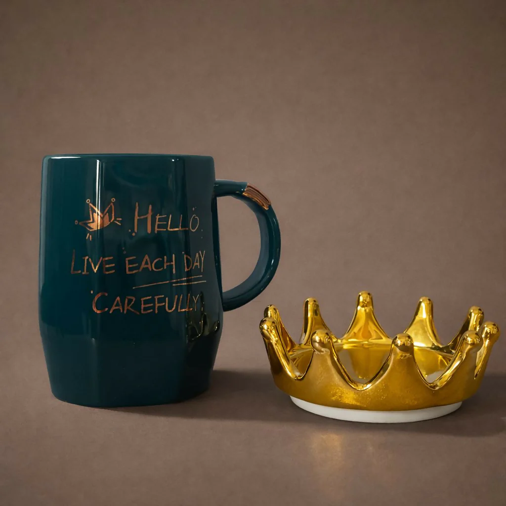 Ceramic Crown Lid Coffee Mug Stylish Motivational Tea Cup - Image 4