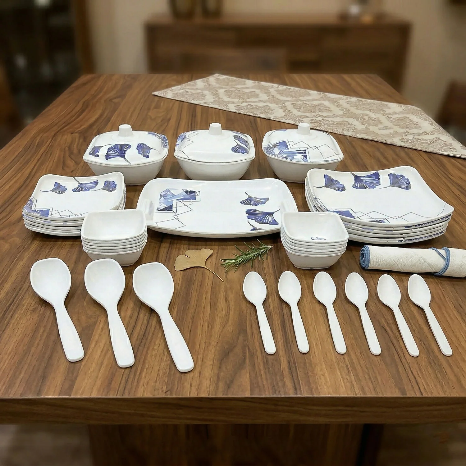 Ceramic Dinner Set with Serving Bowls, Plates & Spoons 40 Pc - Image 2