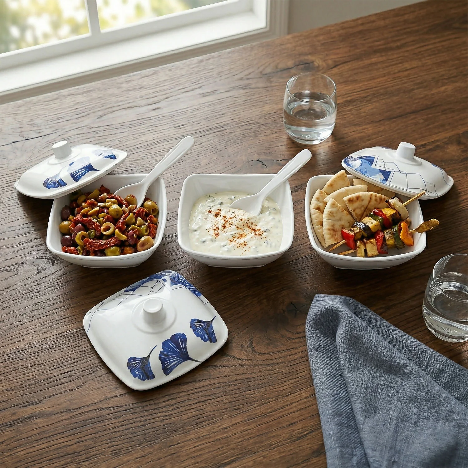 Ceramic Dinner Set with Serving Bowls, Plates & Spoons 40 Pc - Image 3