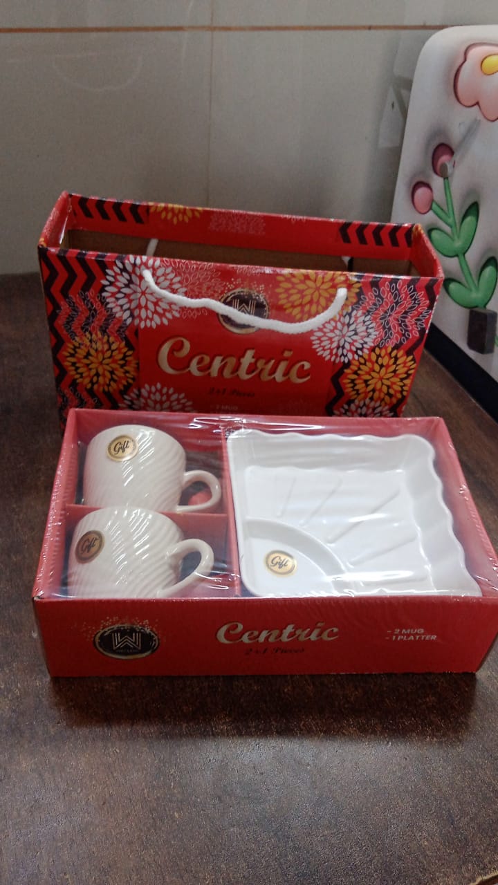 Cerntric Ceramic Tea Cup With Plastic Square Shape Serving Platter Milk Cup 3pc Set - Image 6