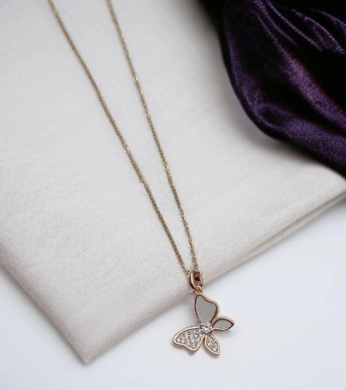 Rose Gold Butterfly Pendant And Chain - Image 2