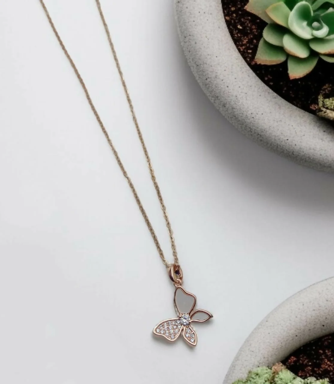 Rose Gold Butterfly Pendant And Chain - Image 3