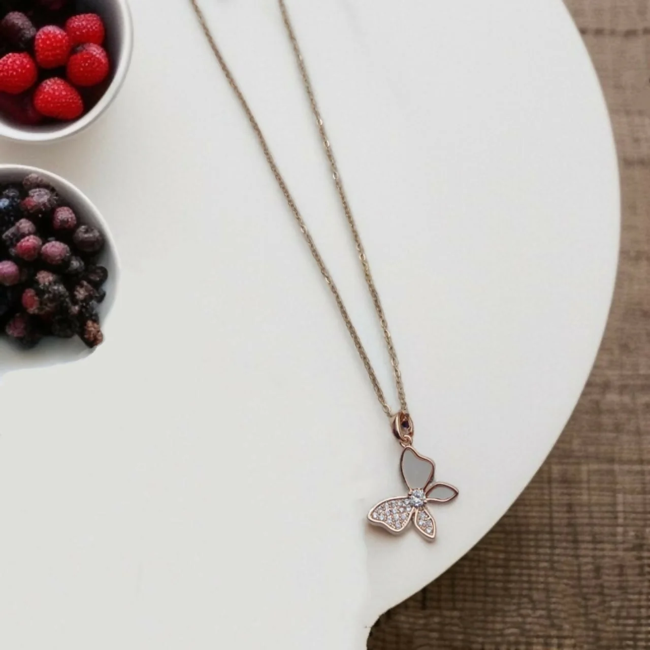 Rose Gold Butterfly Pendant And Chain - Image 4