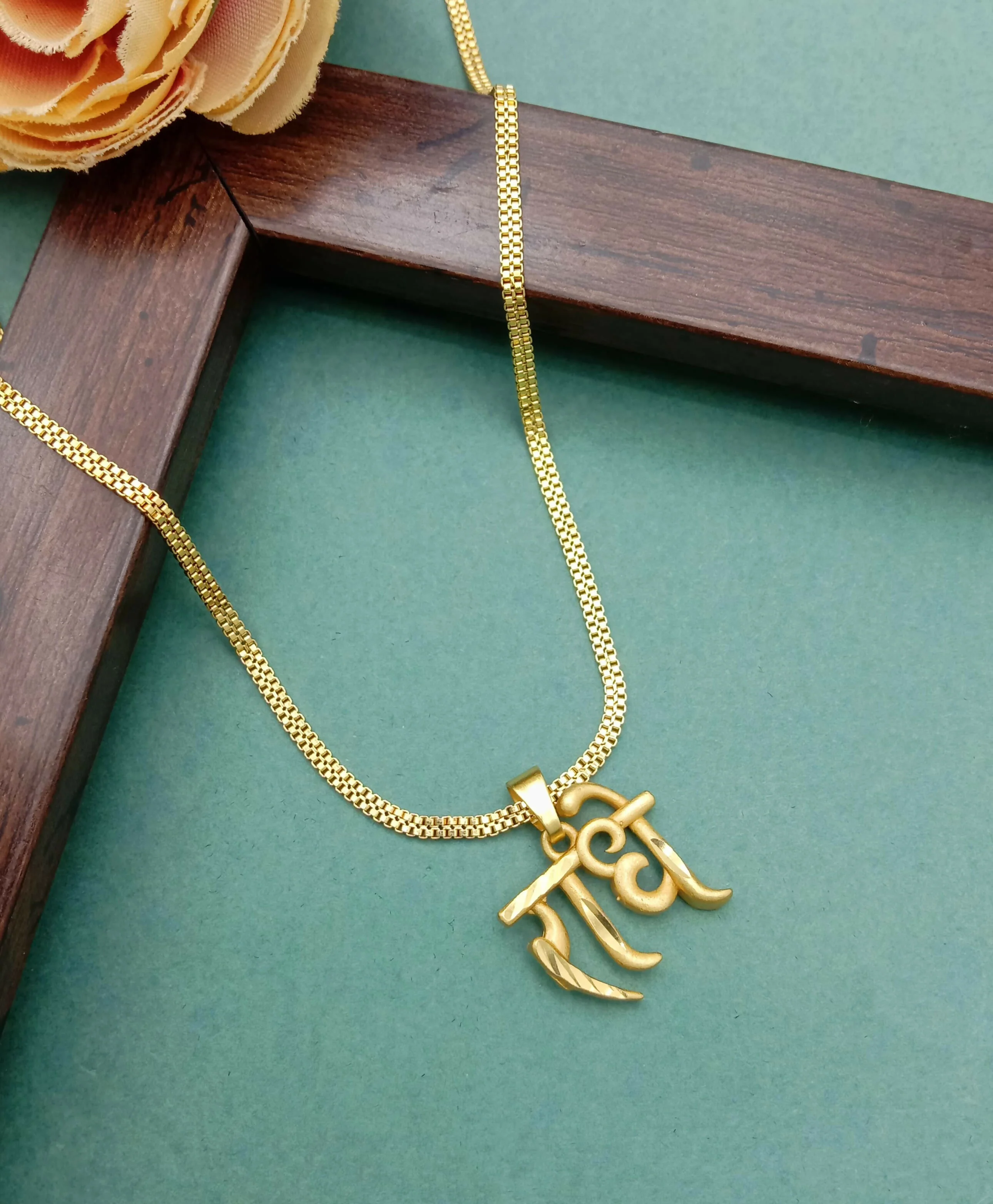 Gold Plated 'Radhe' Hindi Script Pendant with Chain - Image 5