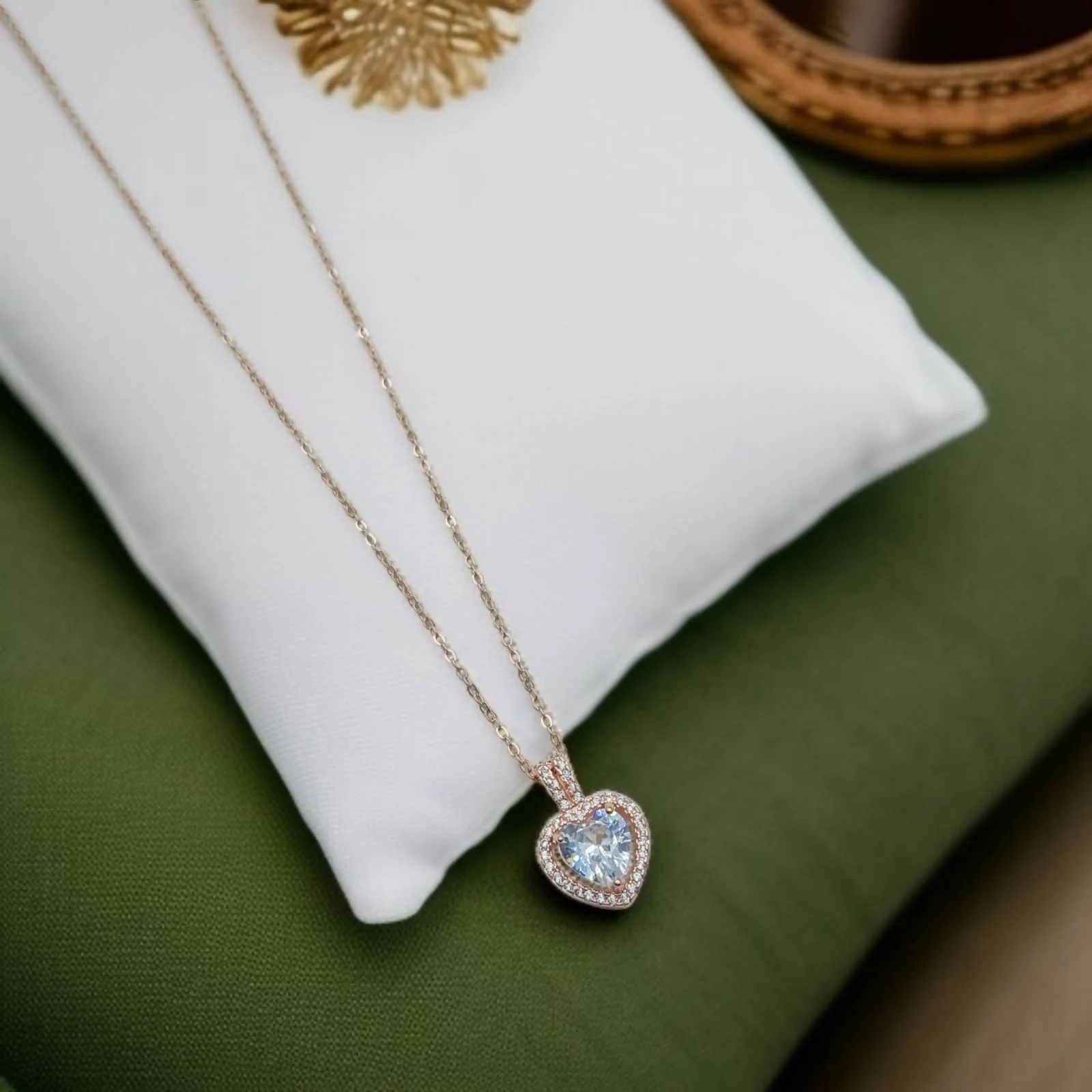 Crystal Inset Heart Charm on Rose Gold Chain And Pendal - Image 2
