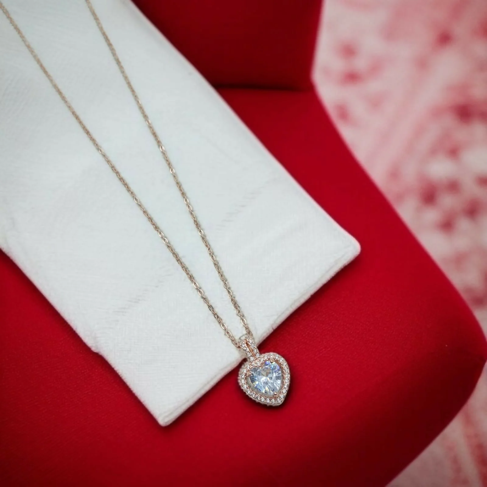 Crystal Inset Heart Charm on Rose Gold Chain And Pendal - Image 3