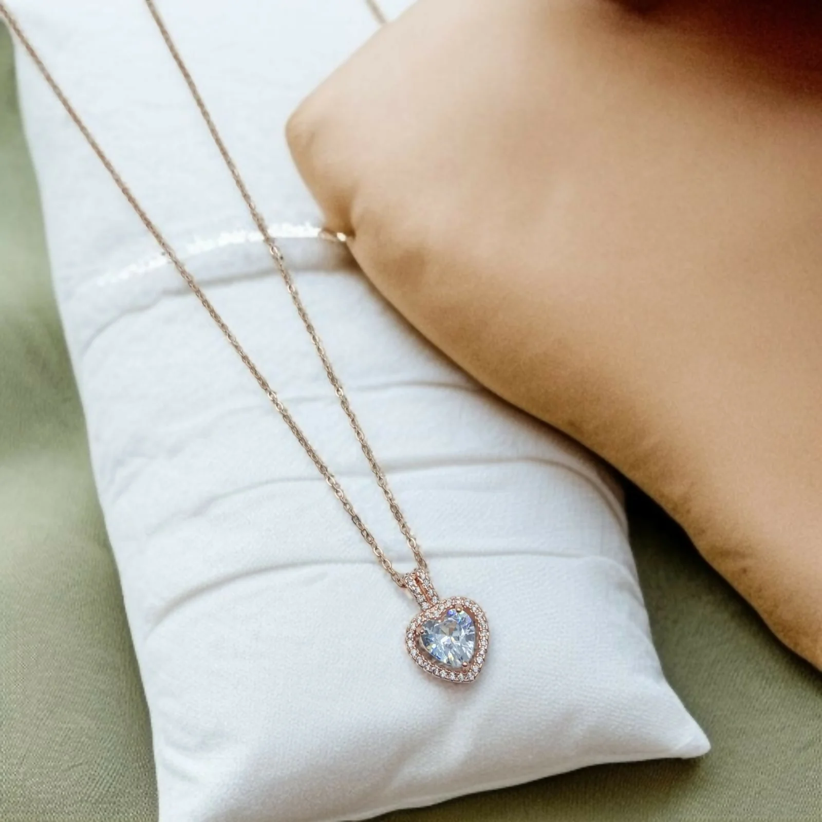 Crystal Inset Heart Charm on Rose Gold Chain And Pendal - Image 4