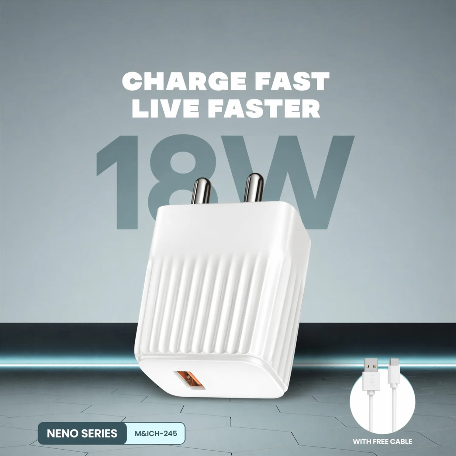 18W Fast Charging USB Wall Adapter with Free Type C Cable - Image 4