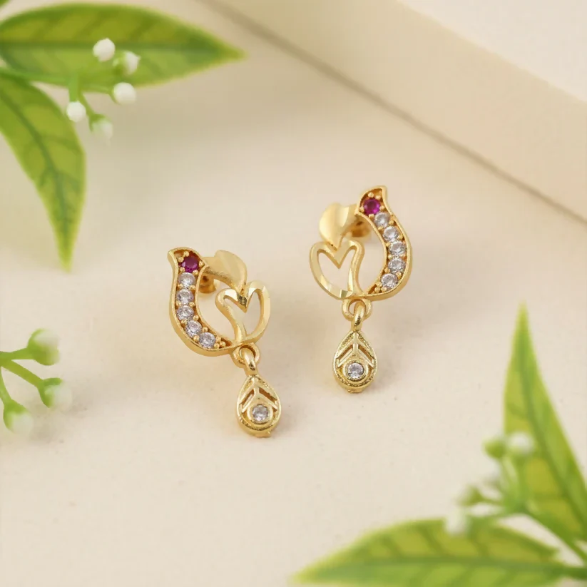 Charming Designer Heart Drop Earrings in Gold Finish - Image 2
