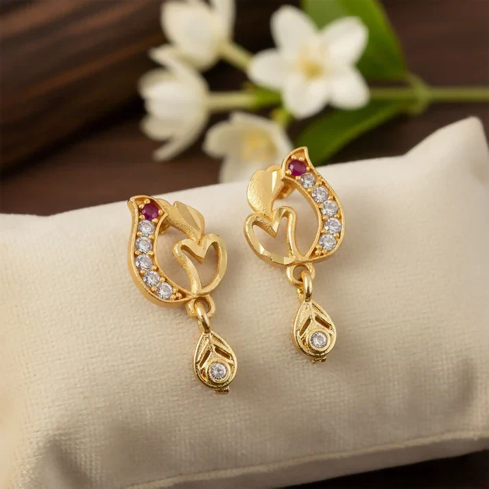Charming Designer Heart Drop Earrings in Gold Finish - Image 4