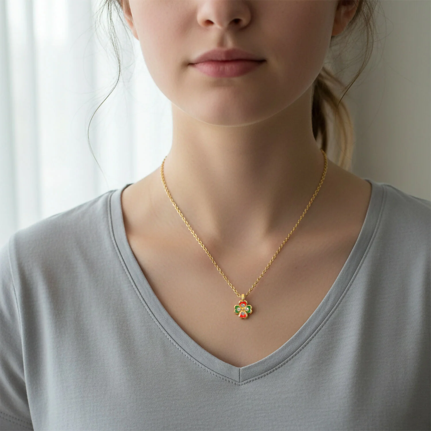 Charming Floral Charm Pendant Necklace with Chain for Women - Image 2