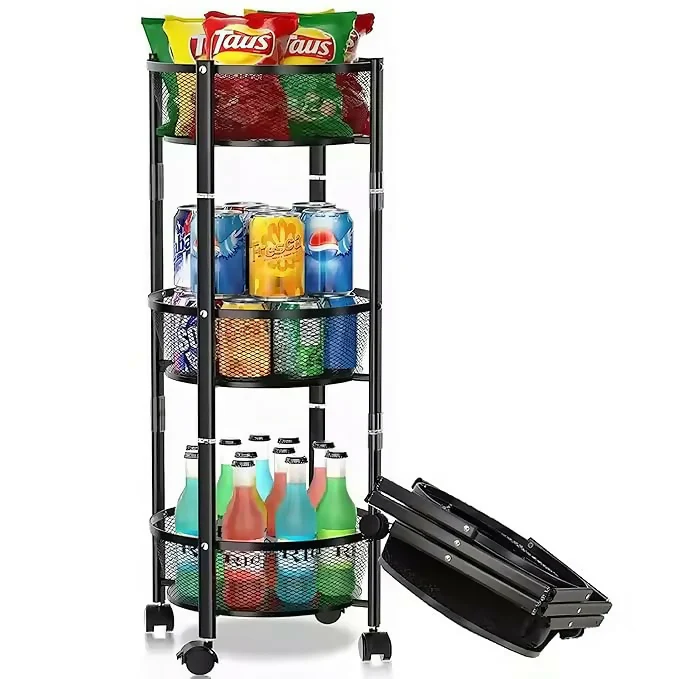 Collapsible 3-Tier Kitchen Trolley with Wheels | Foldable Metal Mesh Storage Rack | Heavy-Duty Vegetable & Fruit Basket Stand | Multipurpose Utility Cart for Home & Office - Image 8