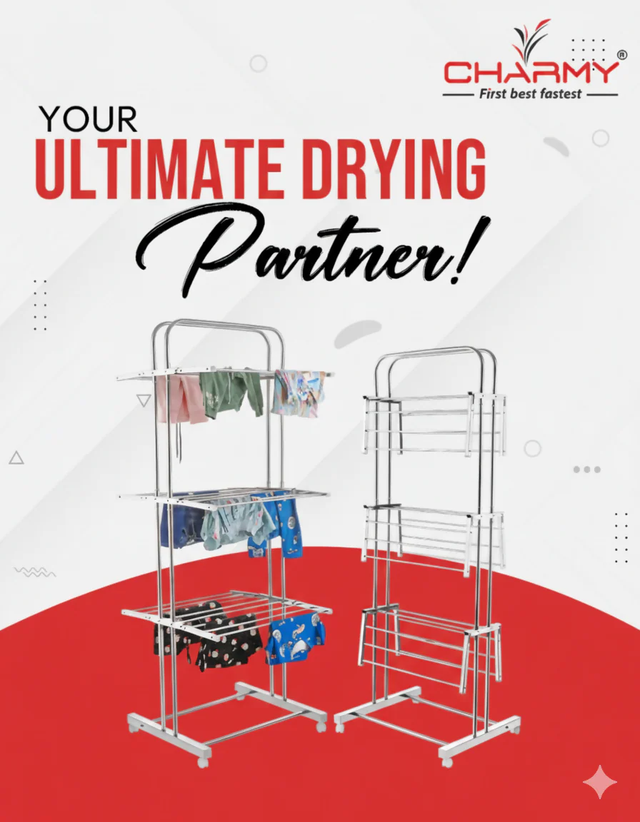 Foldable Cloth Drying Stand with Wheels - Image 2