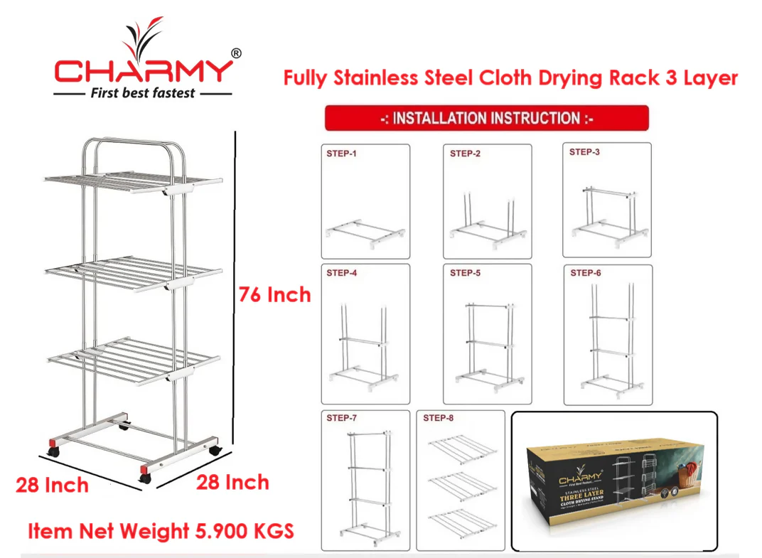 Foldable Cloth Drying Stand with Wheels - Image 6