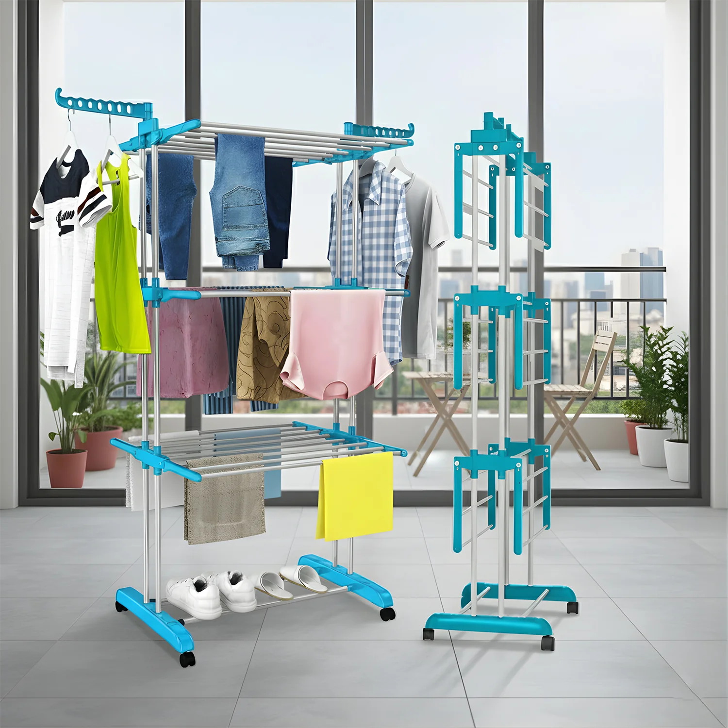 Foldable Cloth Drying Stand with Wheels – Multi-Layer Heavy Duty Rack - Image 2