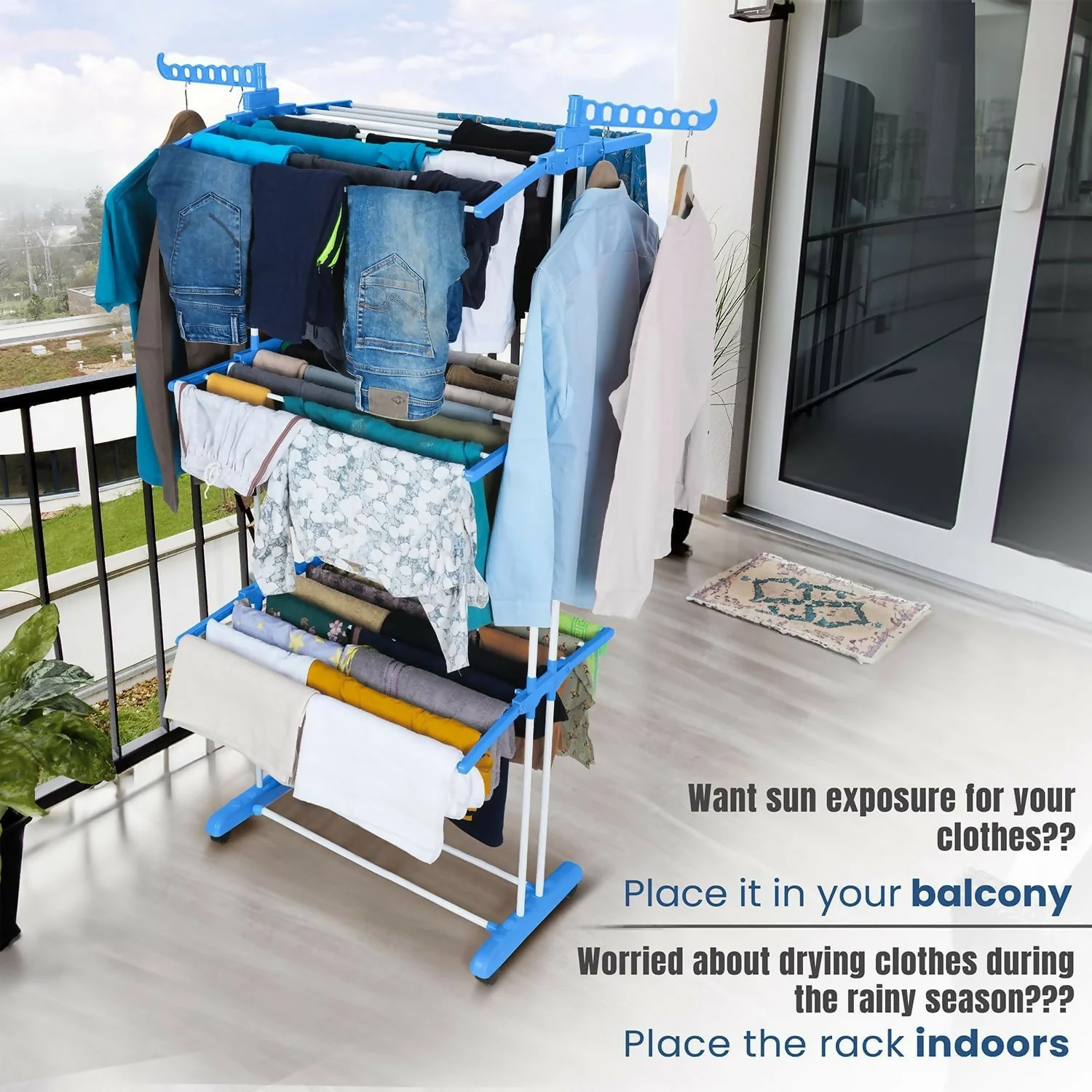 Foldable Cloth Drying Stand with Wheels – Multi-Layer Heavy Duty Rack - Image 7