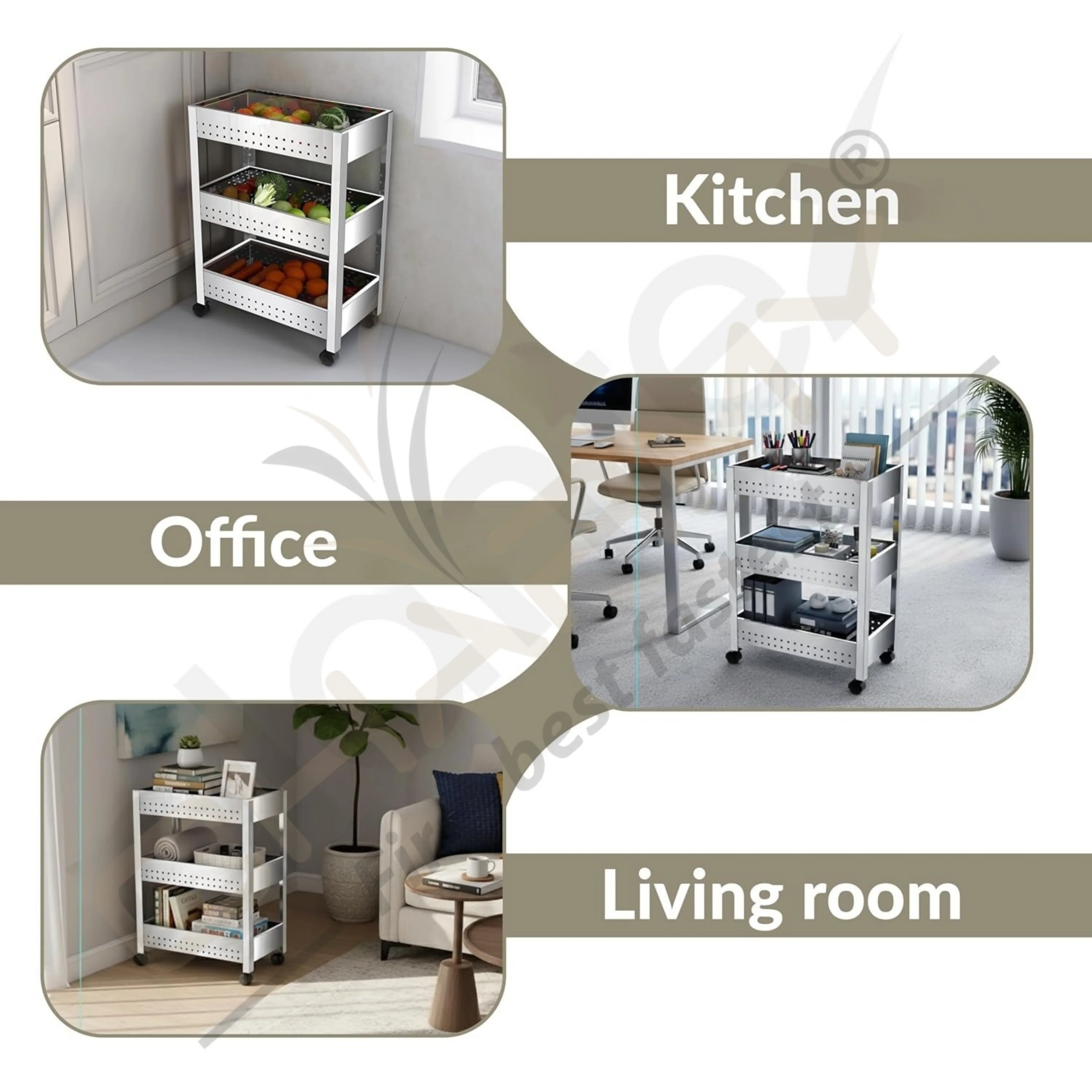 Stainless Steel 3-Tier Vegetable Storage Trolley Silver - Image 4