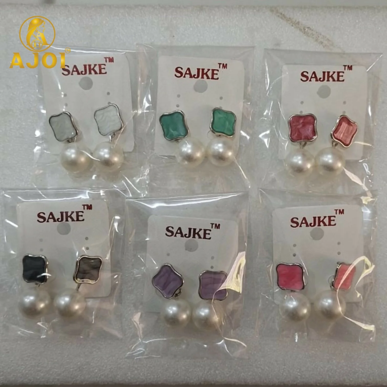 Chic Pearl Drop Earrings with Colorful Enamel Studs Set of 6 - Image 5