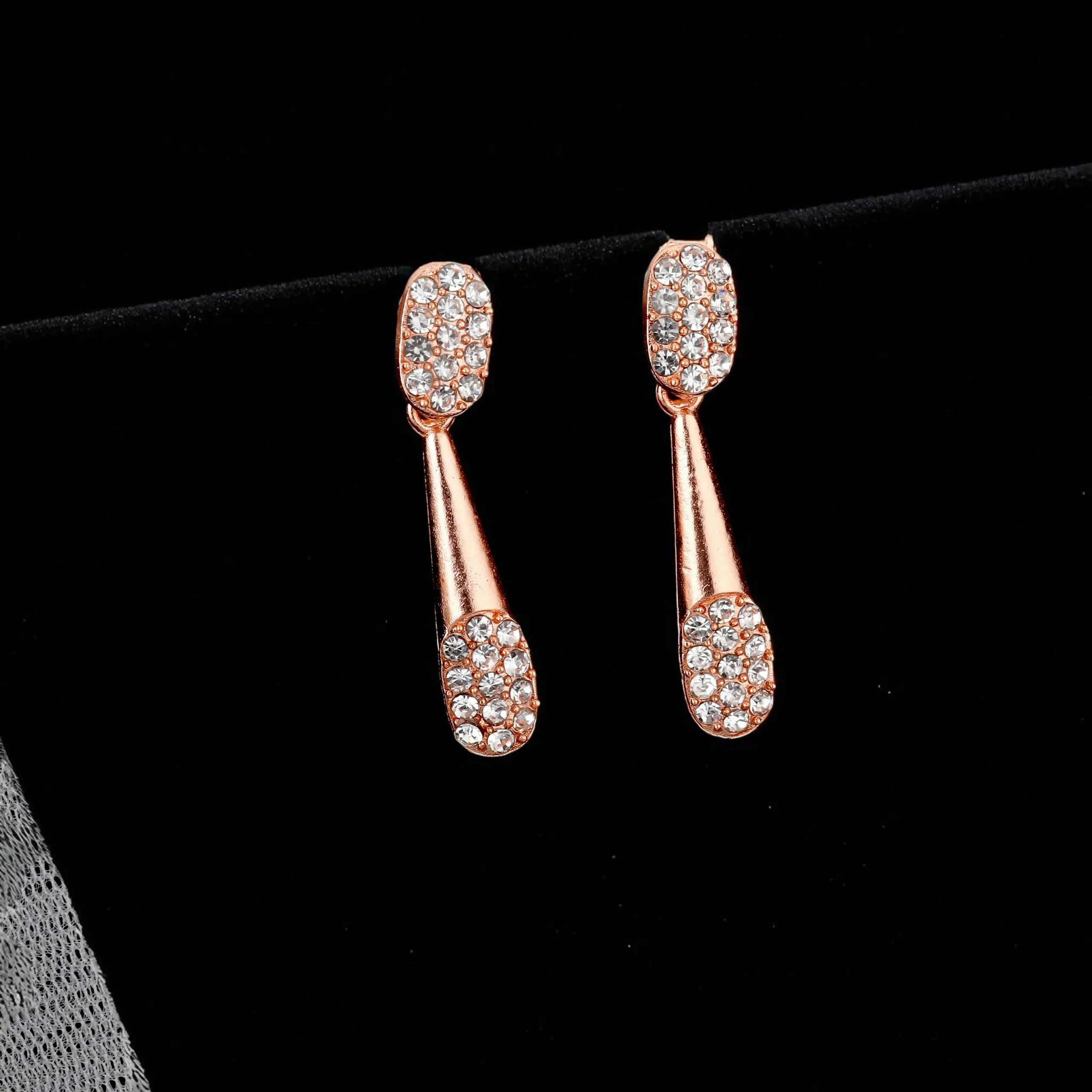 Chic Rose Gold-Toned American Diamond Tassel Necklace Set - Image 4
