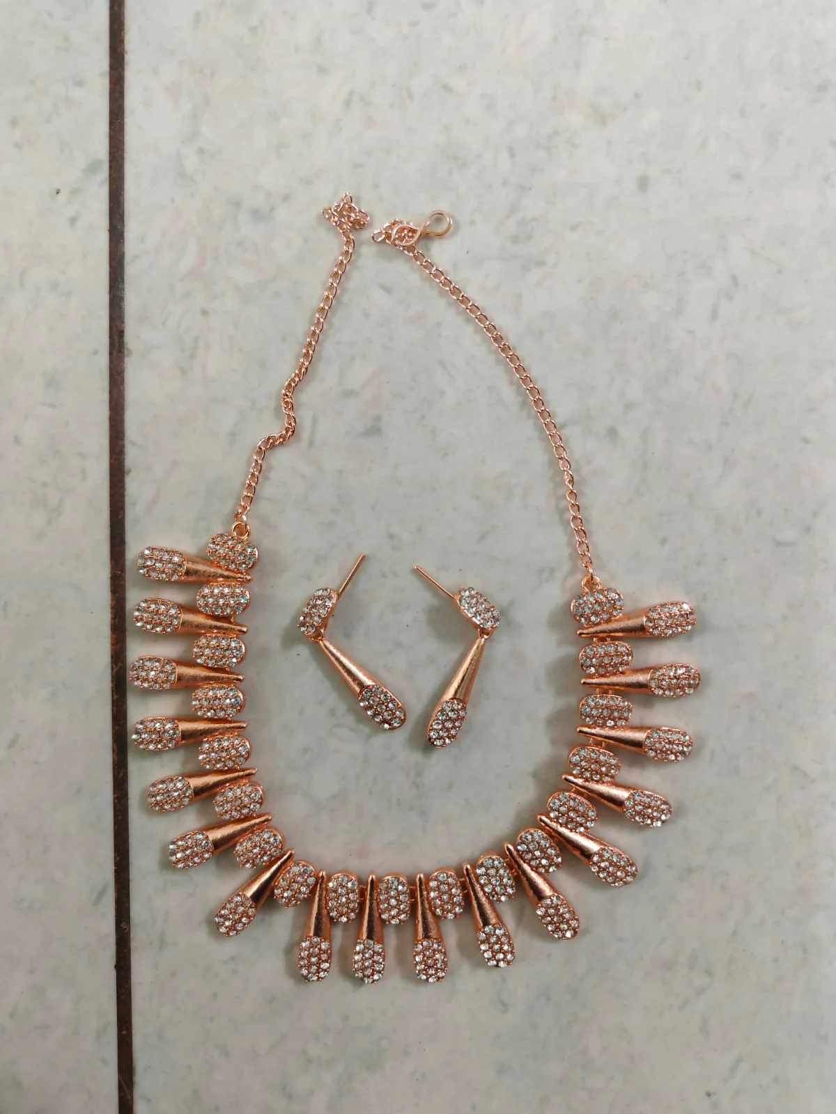 Chic Rose Gold-Toned American Diamond Tassel Necklace Set - Image 5