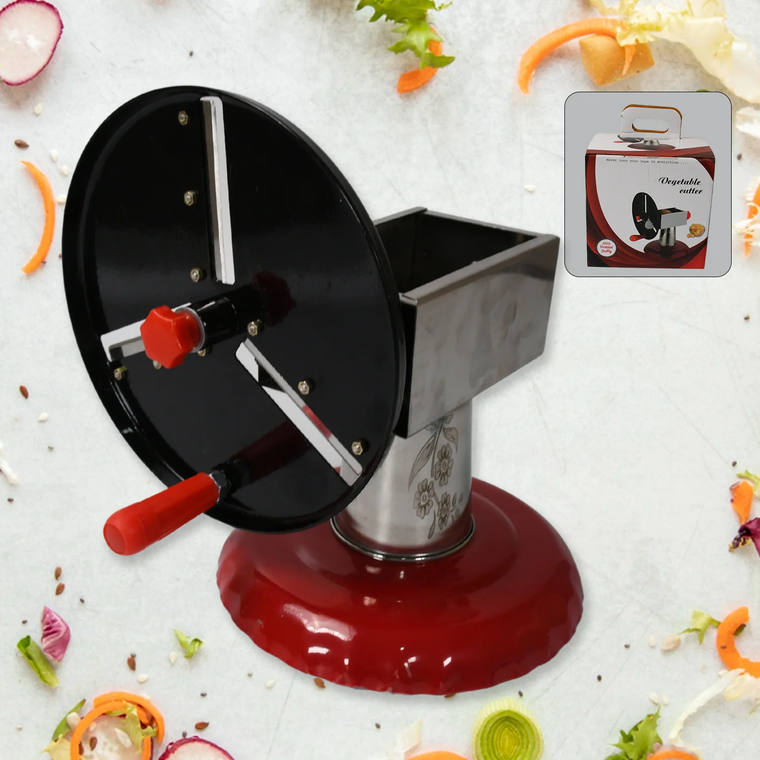 Stainless Steel Chips Maker and Vegetable Slicer for Kitchen Potato Slicer Graters and Chippers. Chips Maker is Suitable for Vegetable Cuttings. Chips Maker Consist Hard Coated Iron Wheel and Stand. - Image 3