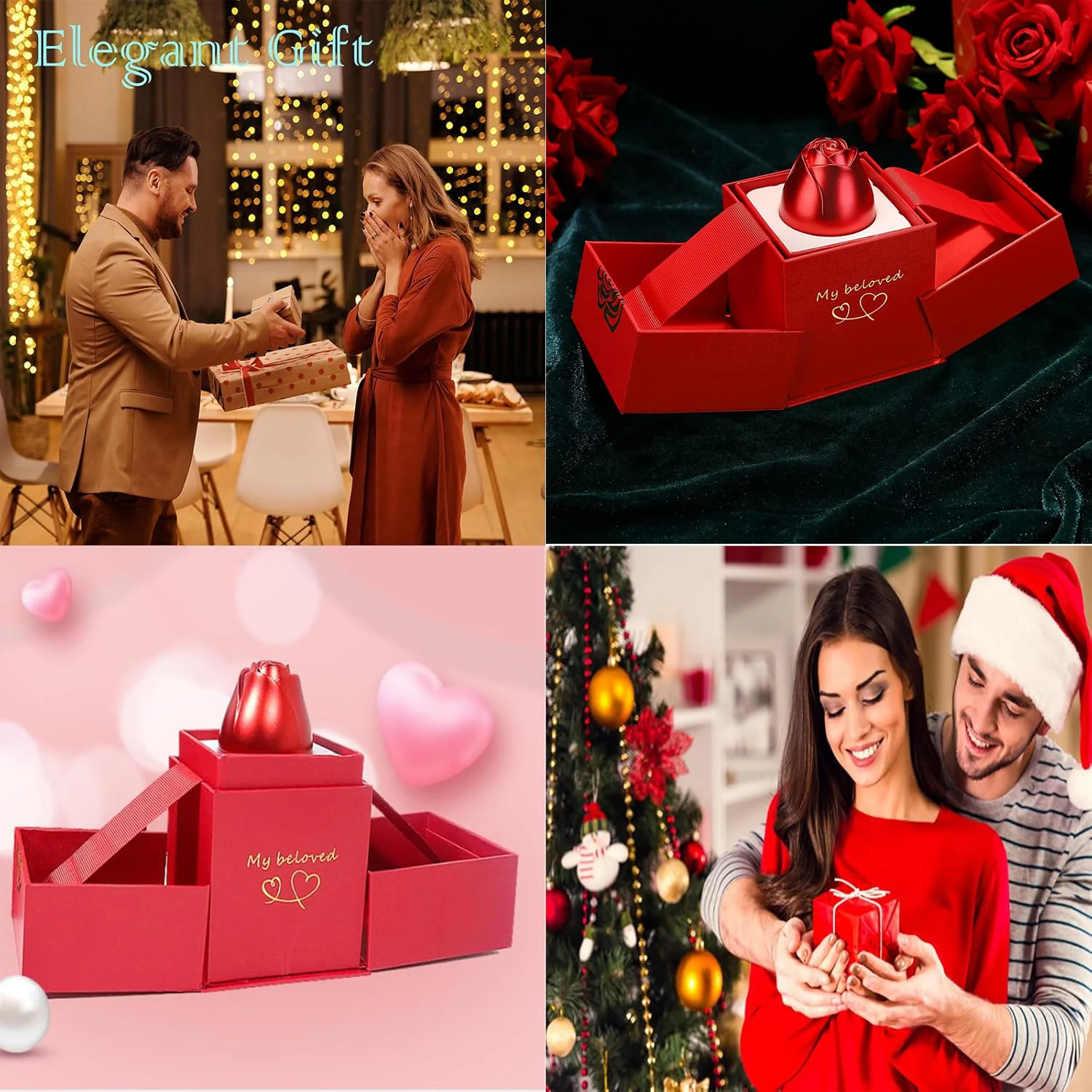 Christmas Gifts for Women Rose Ring Box Jewellery Box - Image 3