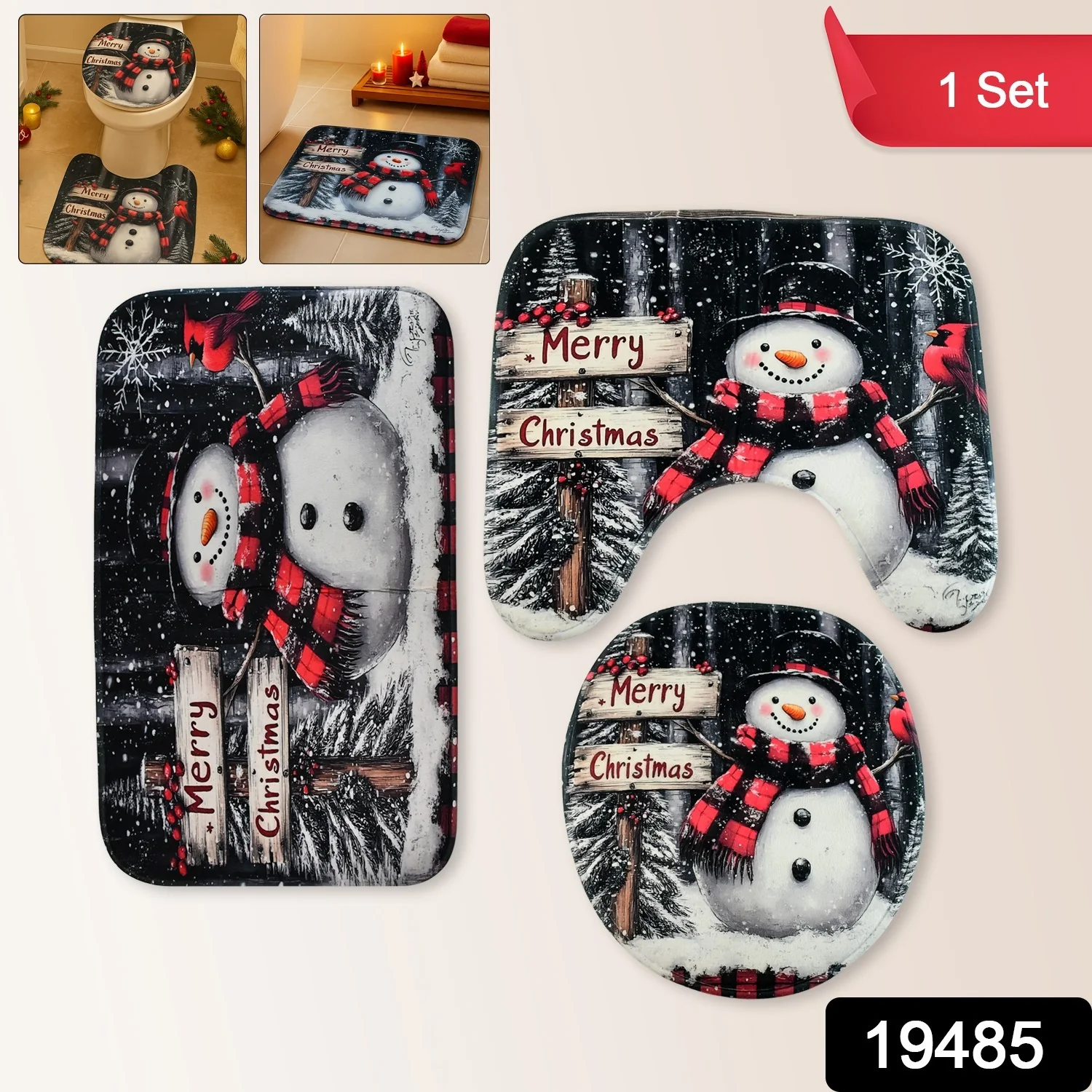 3 in 1 Mix Design Bathroom Mat - (1 Set) - Image 2
