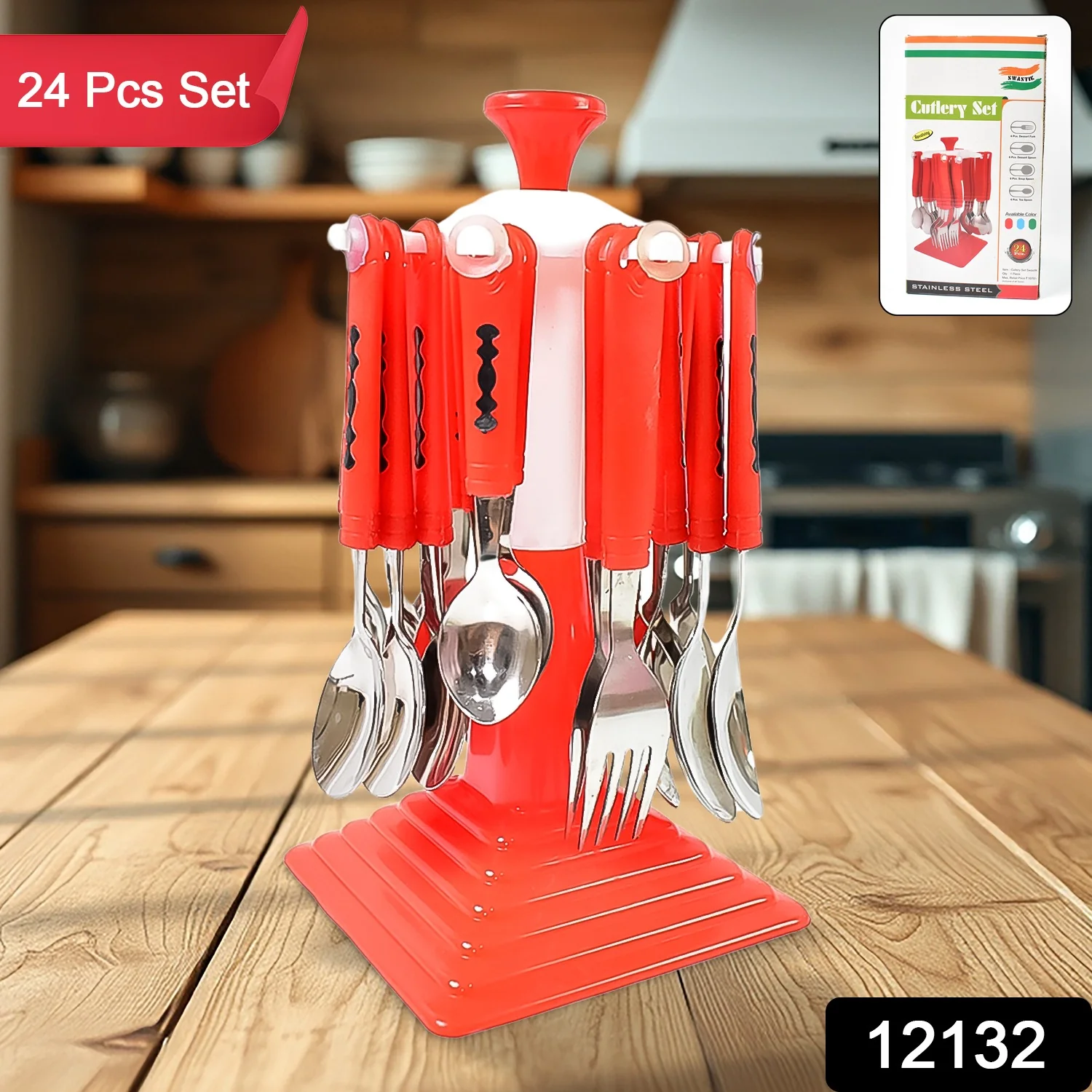 Classic Cutlery Set for Dining Table Stainless Steel 24-Piece Set With Stand (1 Set - Image 2