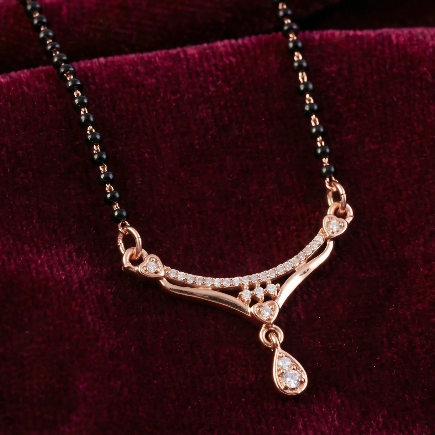 Classic Drop Pendant Mangalsutra with Curved Stone Bar - Image 2