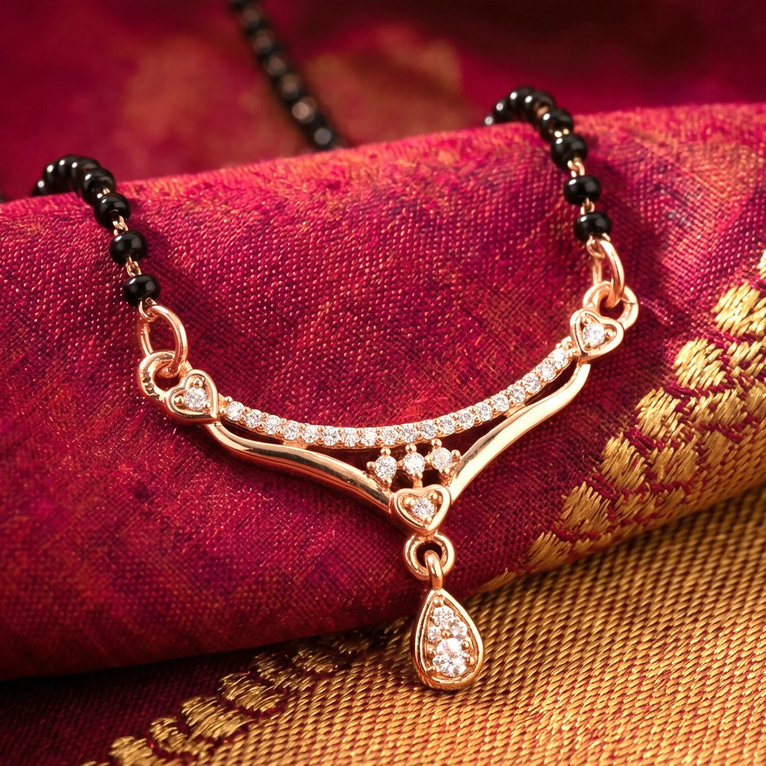 Classic Drop Pendant Mangalsutra with Curved Stone Bar - Image 4