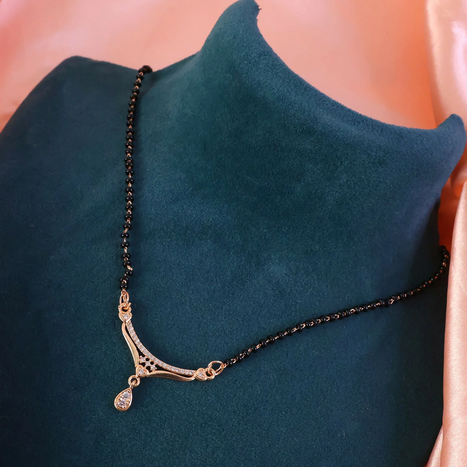 Classic Drop Pendant Mangalsutra with Curved Stone Bar - Image 5