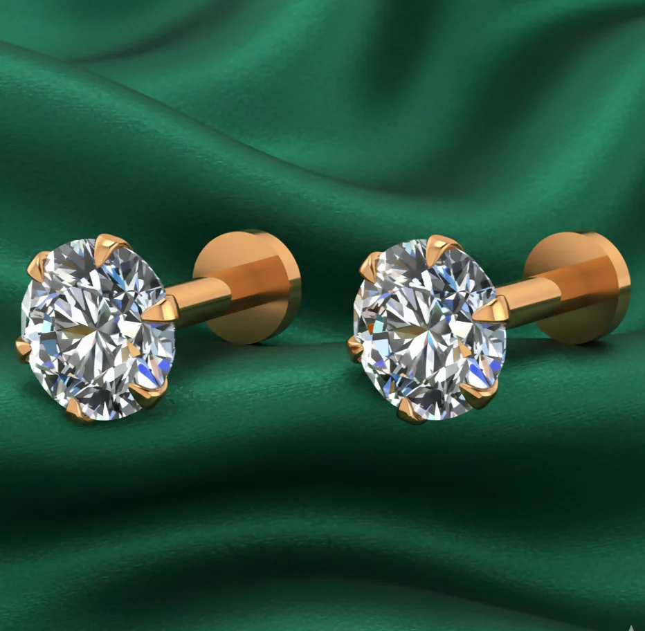 Classic Gold AD Nose Pin Stud for women and girls Combo Pack of 2 - Image 2