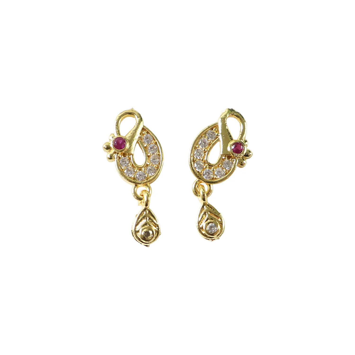 Classic Gold Finish Earrings with Crystal Detailing & Red Stone - Image 5