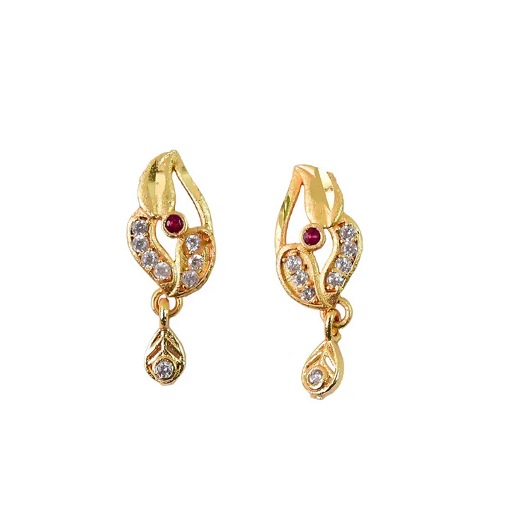 Classic Gold Finish Earrings with Crystal Detailing & Red Stone - Image 4