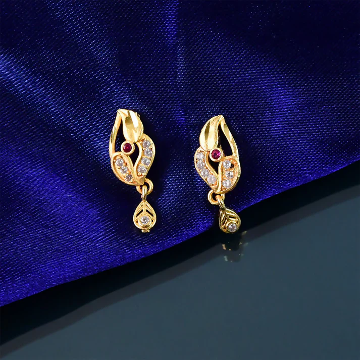 Classic Gold Finish Earrings with Crystal Detailing & Red Stone - Image 5