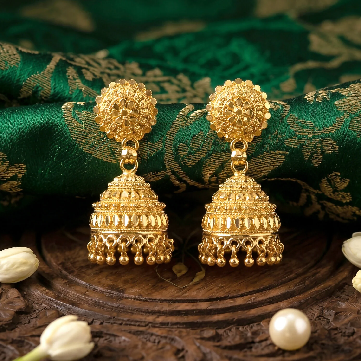 Classic Gold Jhumka Earrings with Elegant Pearl Danglers for Wedding and Cultural Events - Image 4