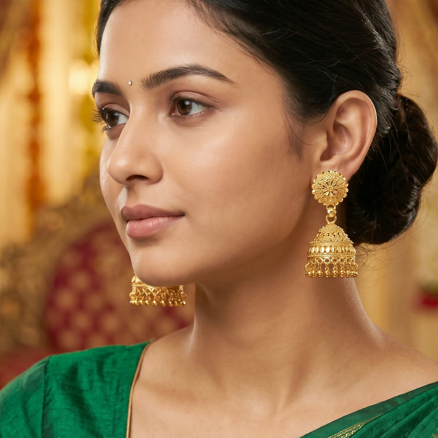 Classic Gold Jhumka Earrings with Elegant Pearl Danglers for Wedding and Cultural Events - Image 5