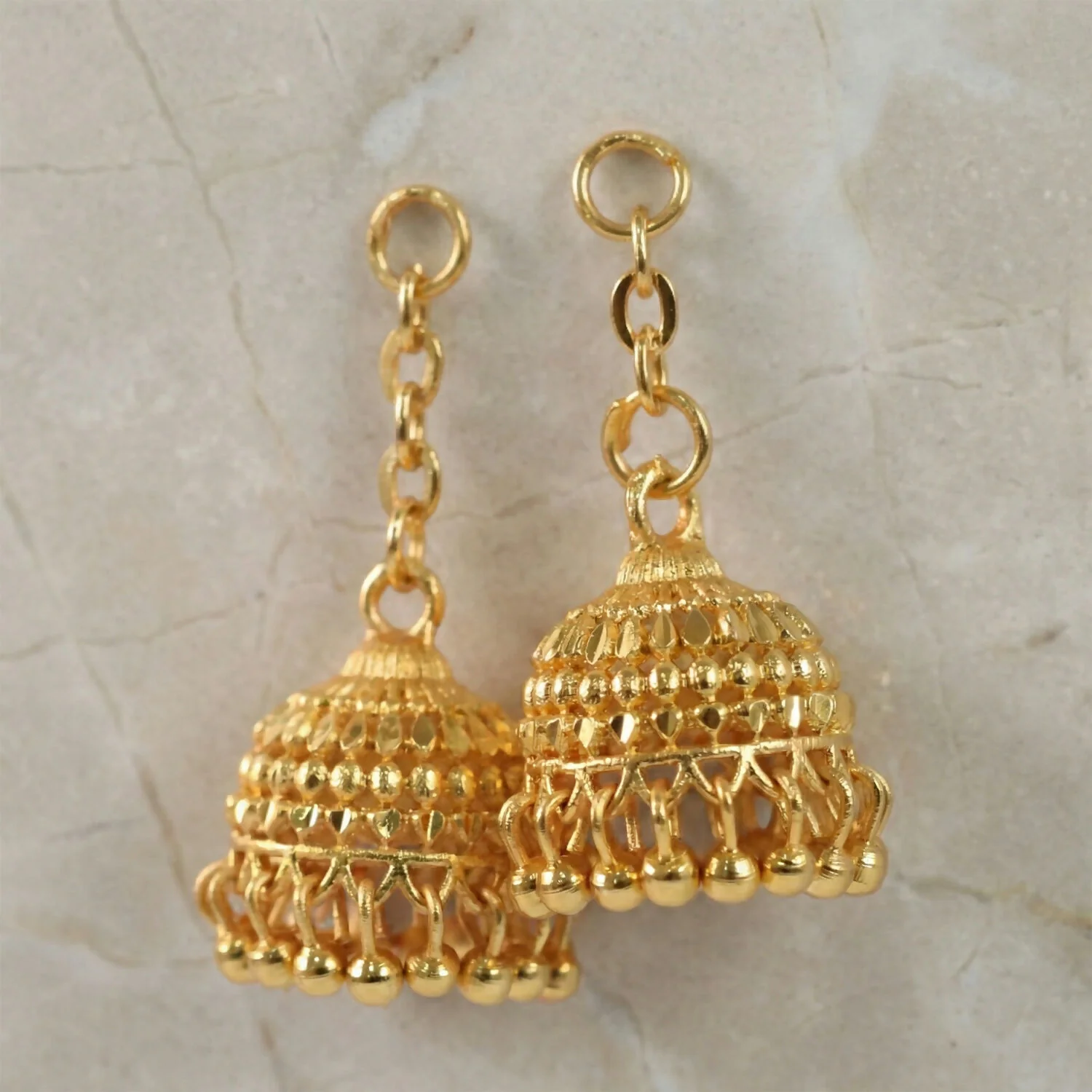 Classic Gold-Plated Jhumka with Layered Dome and Bead Detailing - Image 3