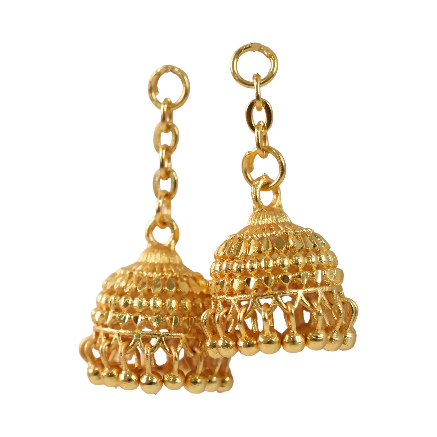Classic Gold-Plated Jhumka with Layered Dome and Bead Detailing - Image 4