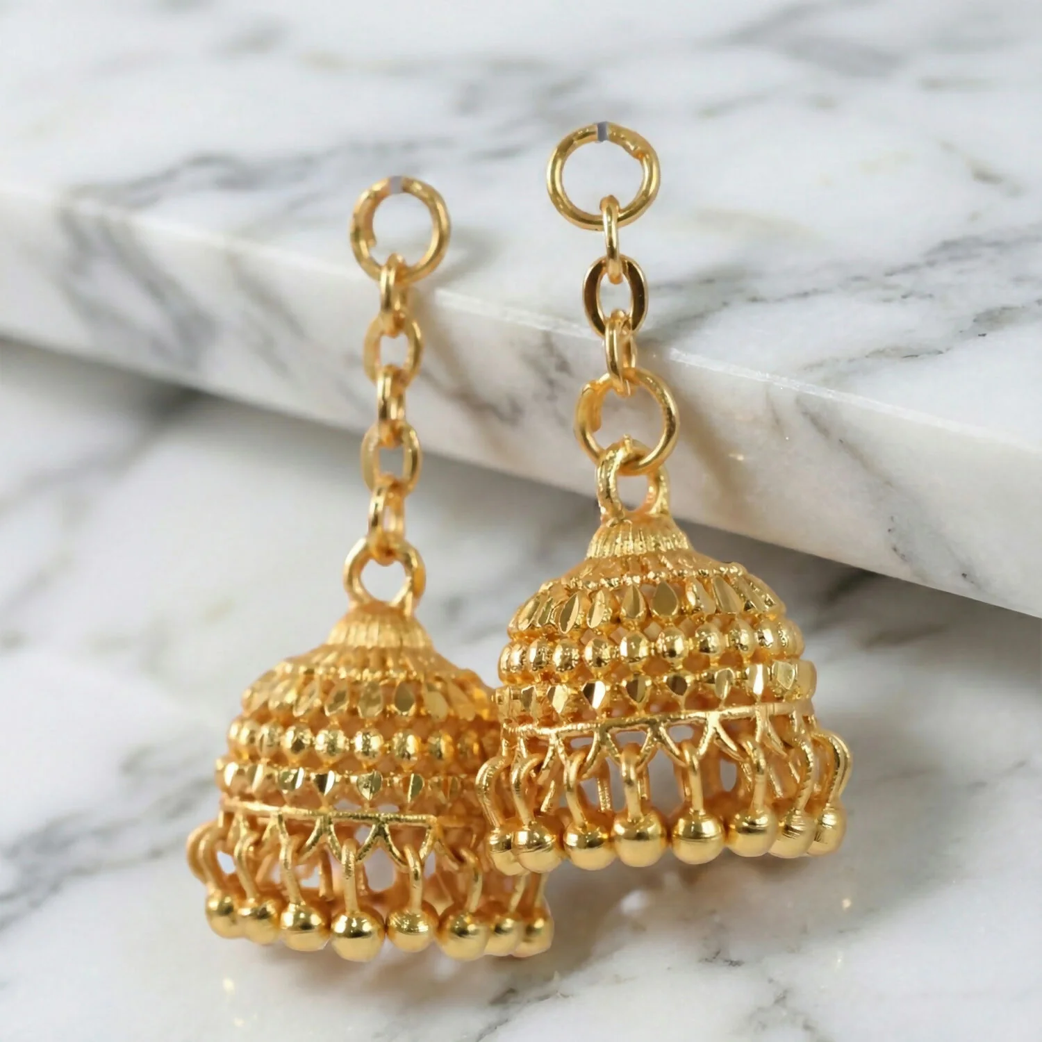 Classic Gold-Plated Jhumka with Layered Dome and Bead Detailing - Image 5